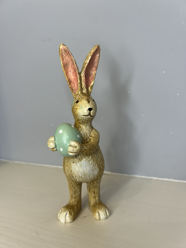 Ceramic Rabbit Holding A Green Egg